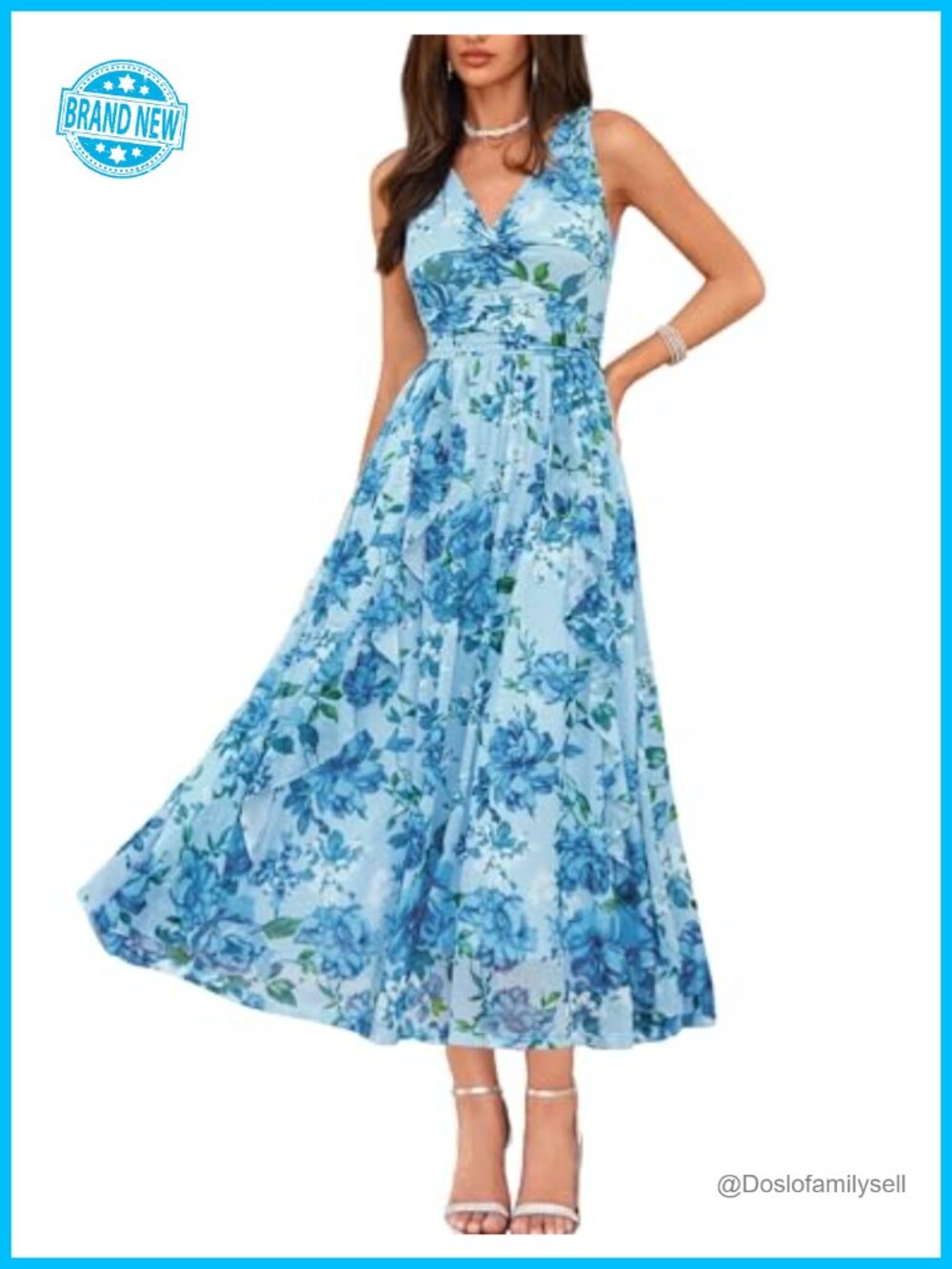 Sleeveless A-Line Floral Mesh Maxi Dress Formal Wedding Guest